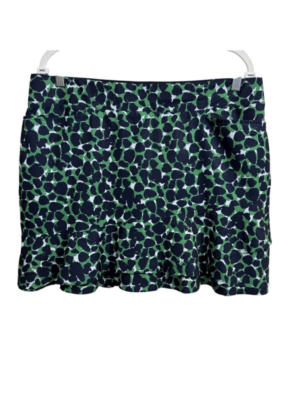 Chicos Skort Size 12 Green Black Animal Print Stretch Skirt Shorts